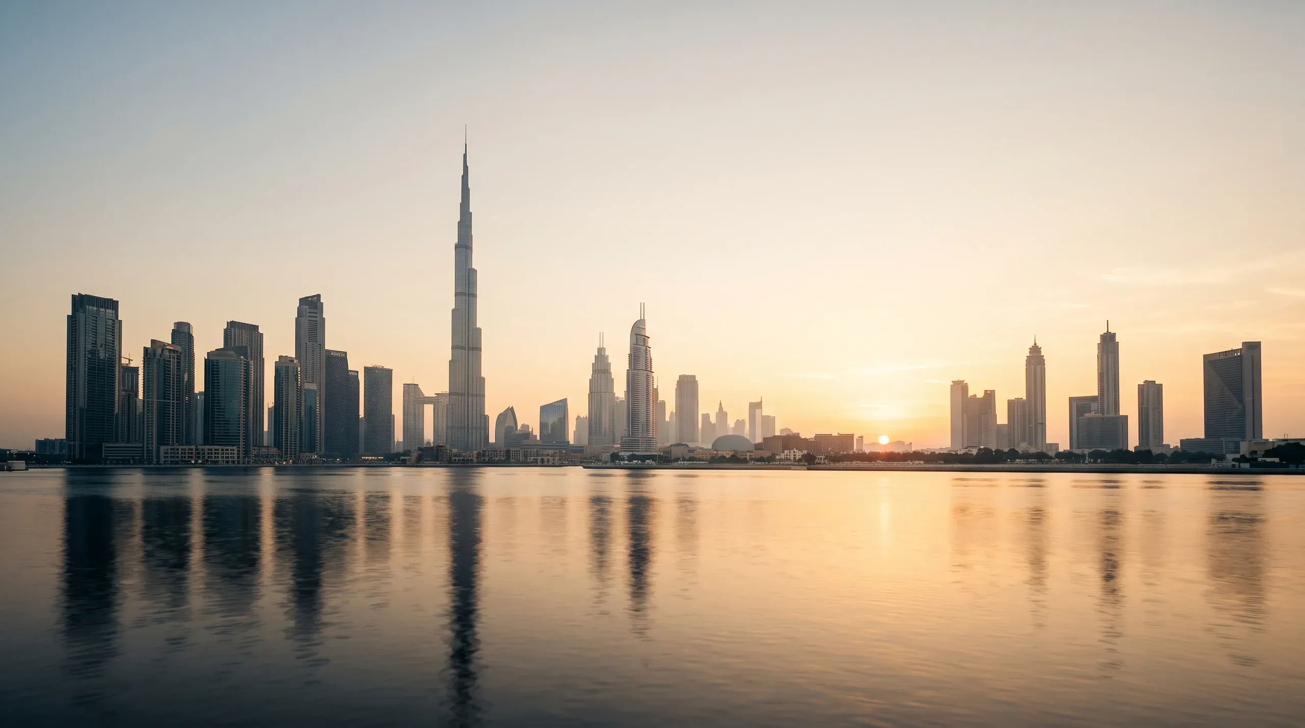 Dubai skyline at golden hour