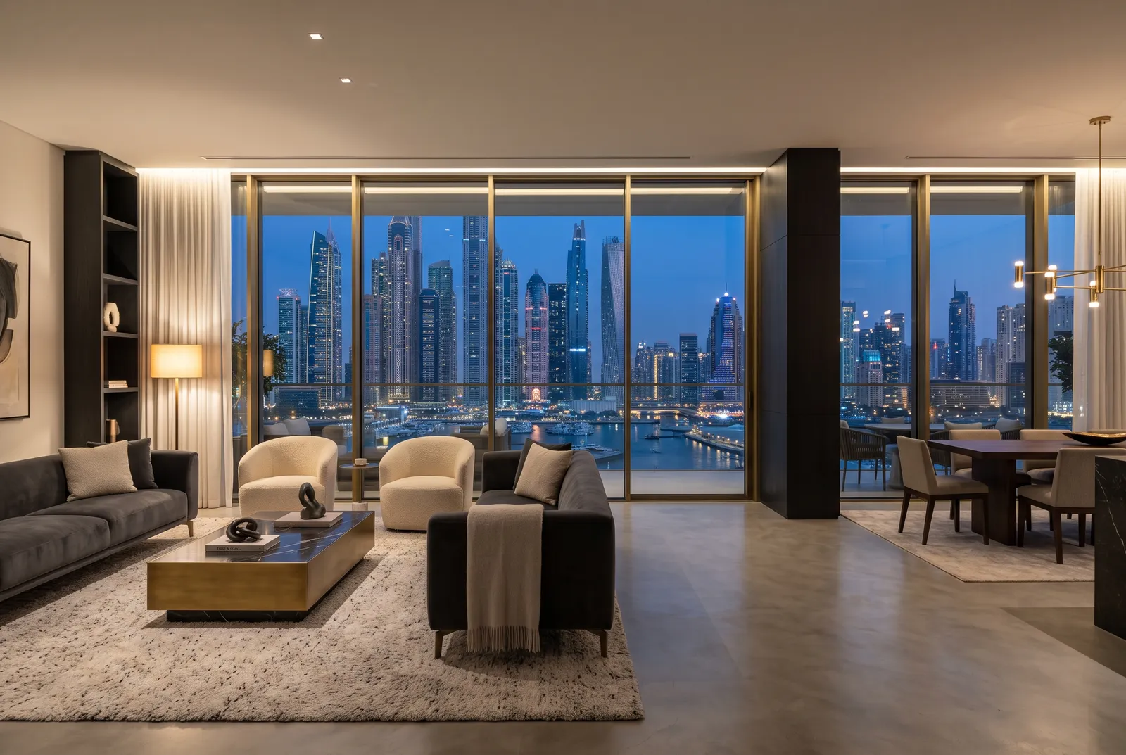 Luxury Dubai penthouse interior overlooking the skyline
