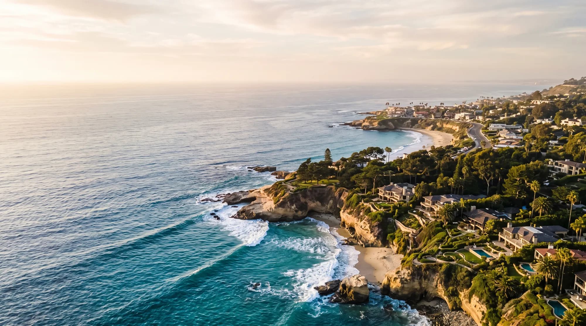Aerial view of the Southern California coastline at golden hour (concept imagery)